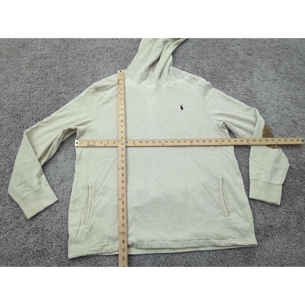 Polo by Ralph Lauren Hoodie Mens XXL Beige Pullover Long Sleeve Elbow Patch - Picture 5 of 11